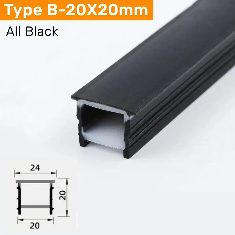Black silicone tube led channel b-20x20mm with matte finish and white reflective lining for outdoor lighting