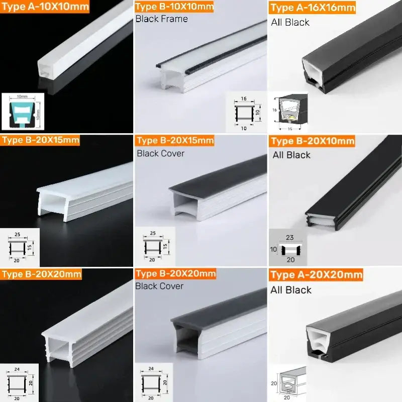 Modern black silicone tube flexible led channel outdoor light profiles in black and white with various dimensions and covers