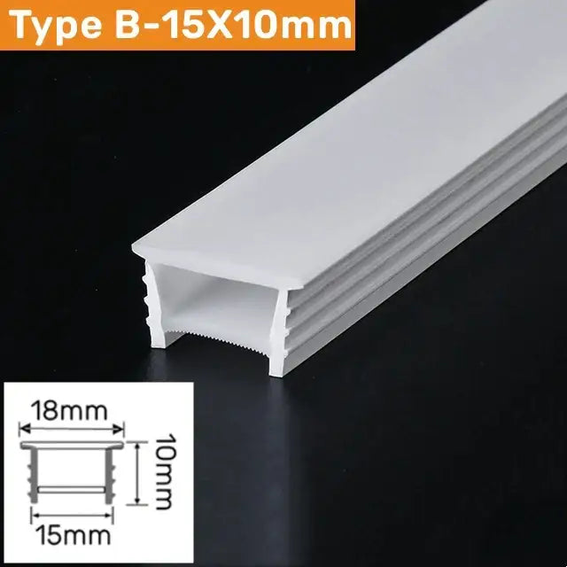 White type b led light strip channel 15x10mm with internal ridges for secure mounting in a black silicone tube