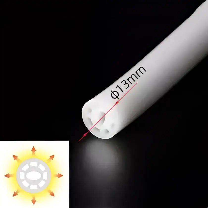 White cylindrical tube with 13mm diameter and internal threads for secure connection in black silicone tube led channel