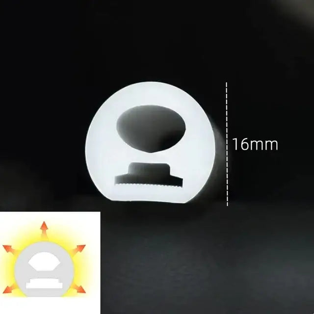 White 16mm led light tube with circular hollow design and heat-dissipating features in black silicone tube channel