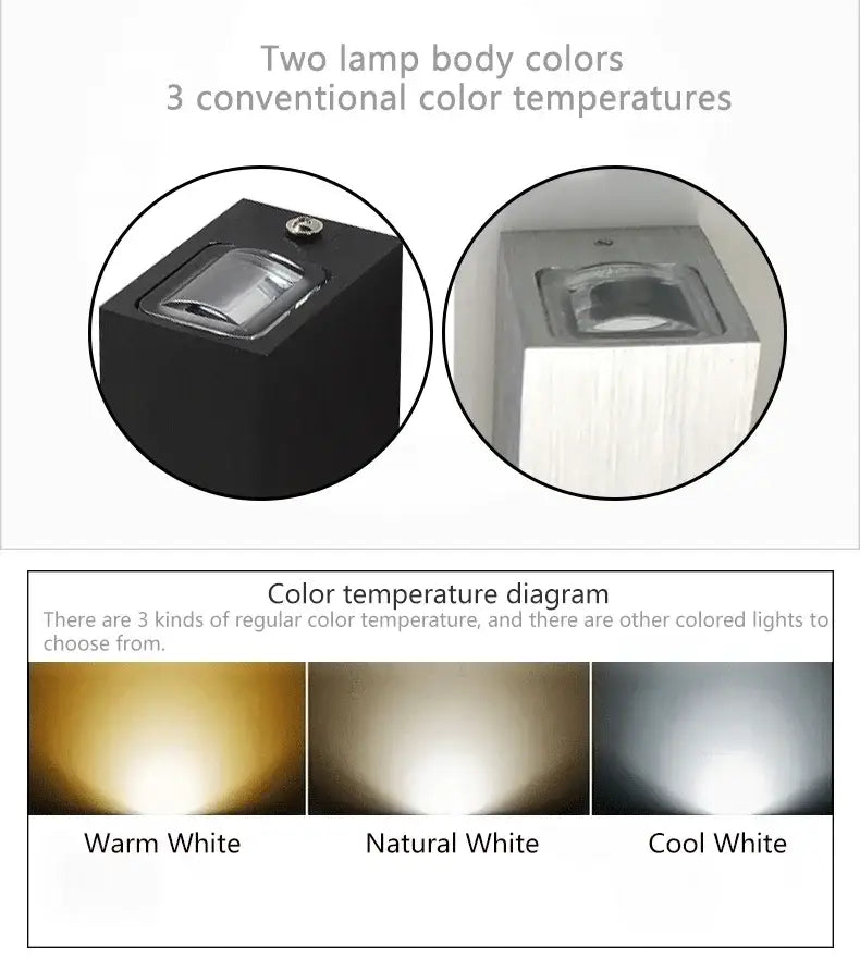 Modern black and silver aluminum wall lamp featuring square led sconces with a minimalist design for outdoor use