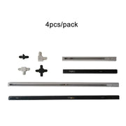 Set of four modern black and silver ceiling track rail lighting fixtures with matching connector set brackets for kitchen use