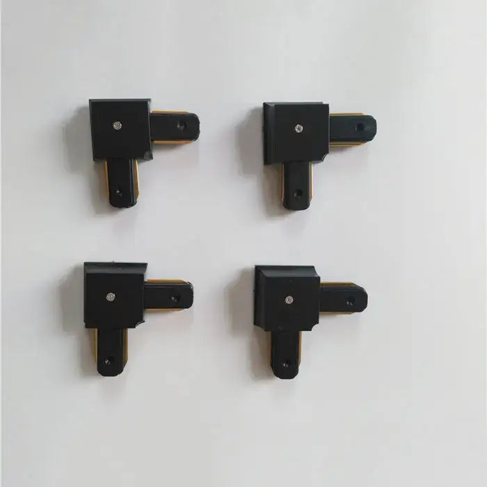 Modern black and silver ceiling track rail connector set with black plastic and gold metal inserts for decorbites ceiling track