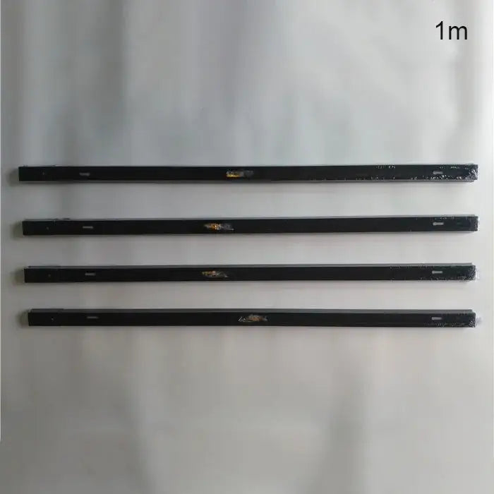 Four black matte metal rods with gold logos for decorbites ceiling track connector set ceiling track rail use