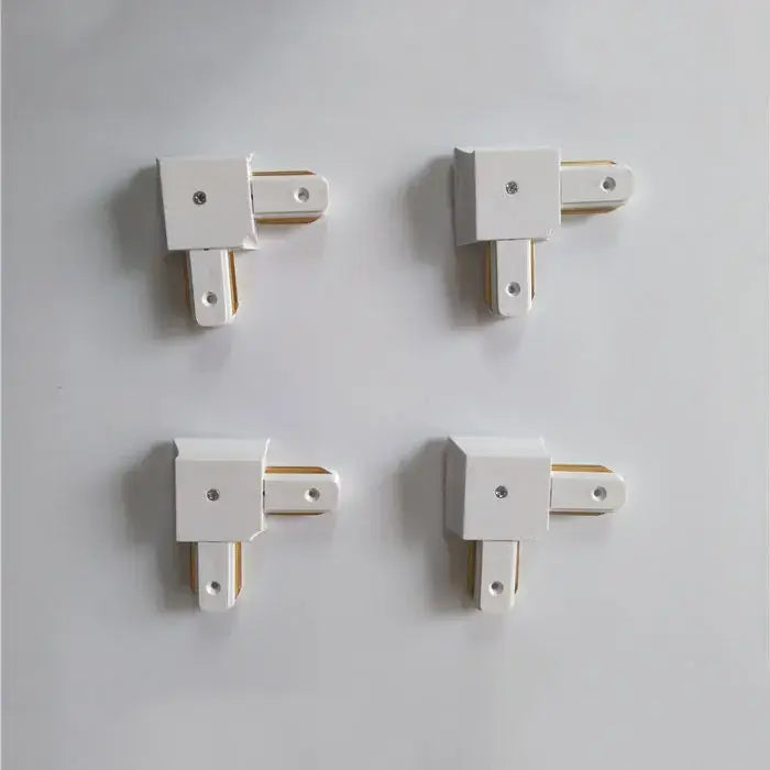 White plastic decorbites ceiling track connector set with gold metal inserts for modern black and silver ceiling track rail