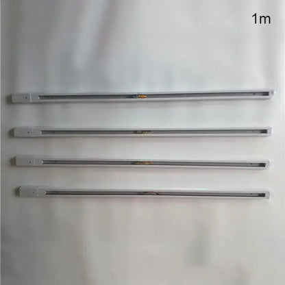 Four one-meter led light strips with white casing and silver circuitry for decorbites ceiling track rail connector set