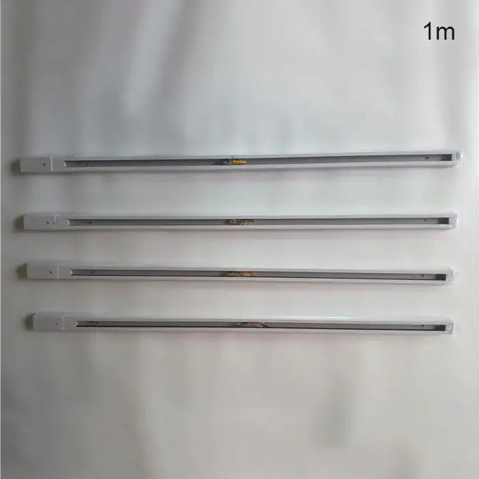 Four one-meter led light strips with white casing and silver circuitry for decorbites ceiling track rail connector set