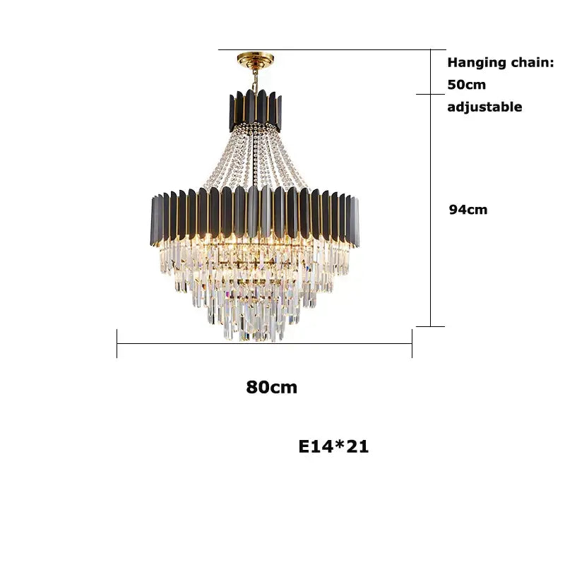 Elegant modern black and gold decorbites crystal led chandelier with cascading crystal tiers for dining room decor