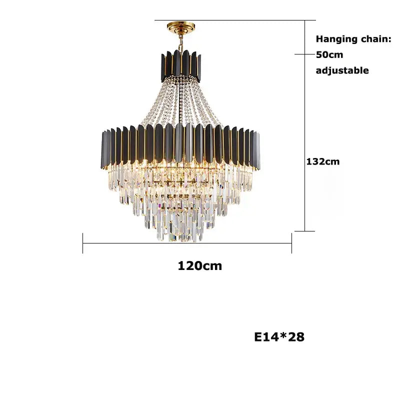 Elegant modern black and gold decorbites crystal led chandelier with cascading crystal tiers for dining room decor
