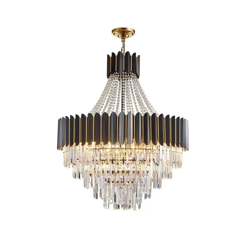 Elegant modern black and gold decorbites crystal led chandelier with cascading crystal tiers for dining room decor