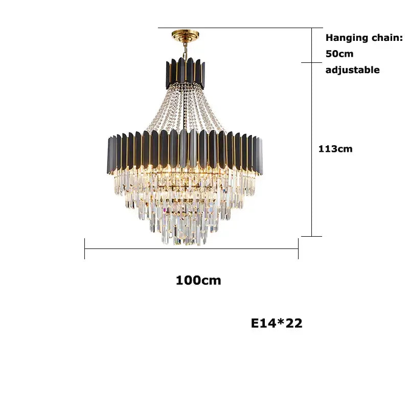 Elegant black and gold decorbites crystal led chandelier with cascading crystal tiers for modern dining room light decor
