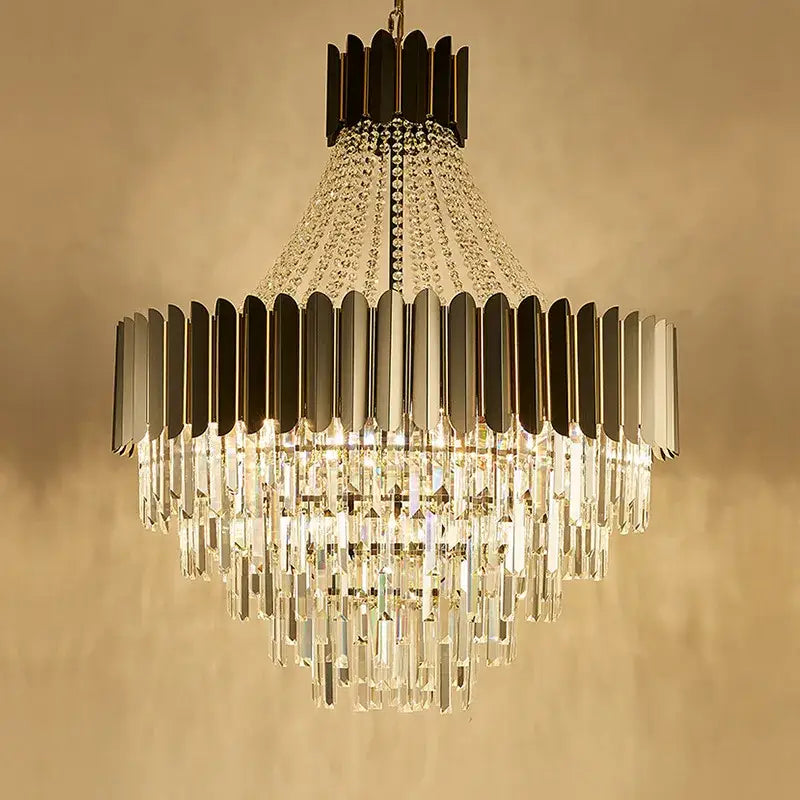 Modern black and silver crystal led chandelier with cascading prisms by decorbites crystal led for dining room light