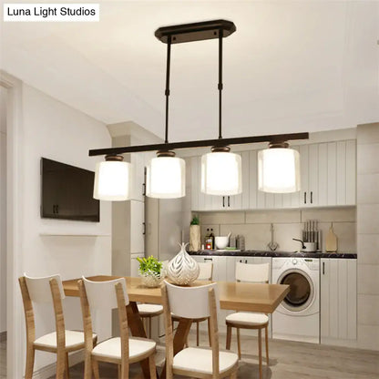 Decorbites™ modern black metal chandelier with four white cylindrical shades for cooking space uses e26 e27 bulbs
