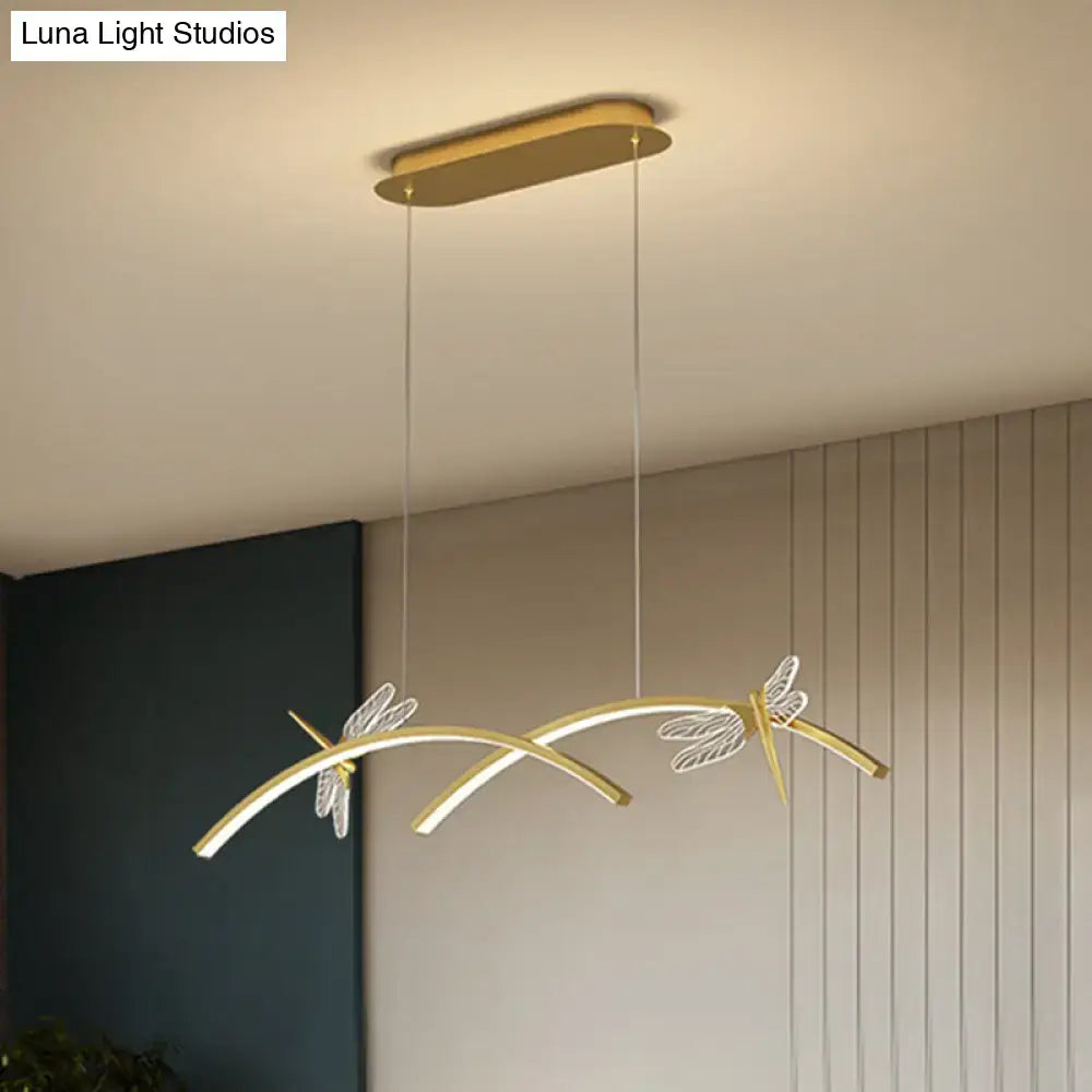 Gold-toned dragonfly minimalist led ceiling light with translucent wings and stepless dimming for restaurant use
