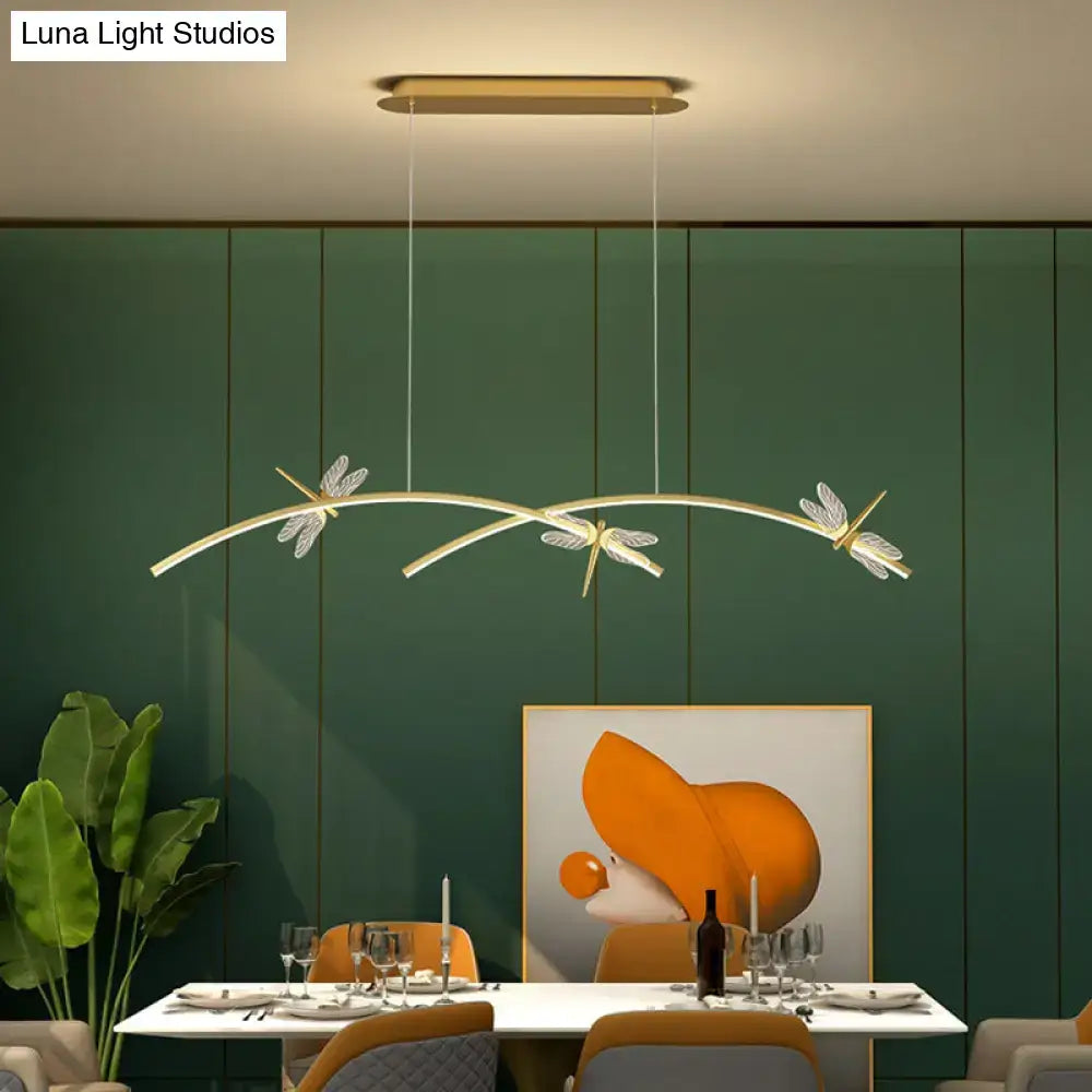 Gold-toned decorbites™ dragonfly minimalist led ceiling light fixture with three translucent designs and stepless dimming