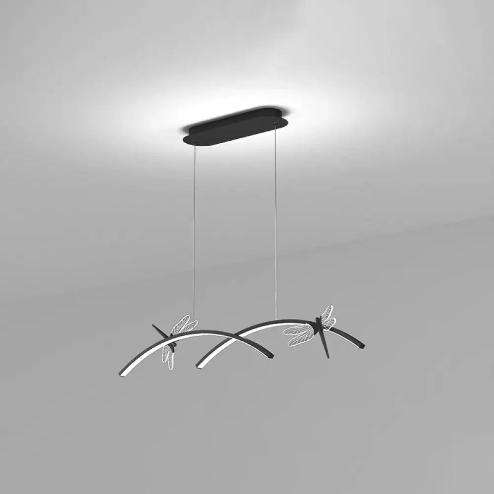 Modern black and white dragonfly-themed ceiling light with stepless dimming and sleek fixture width for restaurants