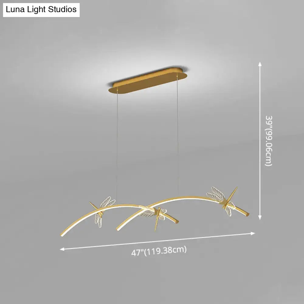 Gold-toned dragonfly minimalist pendant light with sleek metallic finish ceiling light and stepless dimming for restaurant ceilings