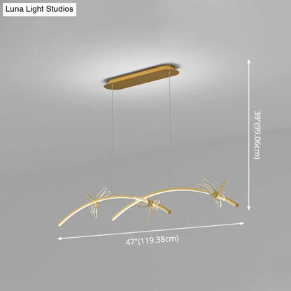 Gold-toned dragonfly minimalist pendant light with sleek metallic finish ceiling light and stepless dimming for restaurant ceilings
