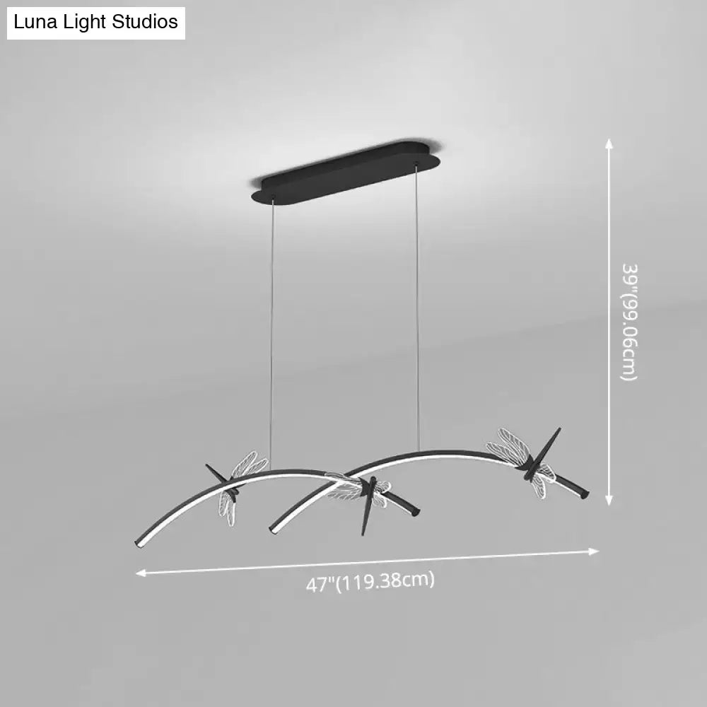 Modern black dragonfly-themed led ceiling light with sleek curved arms, transparent wing details, and stepless dimming