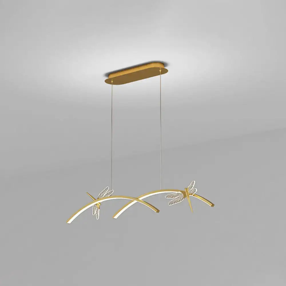 Gold-toned dragonfly ceiling light with sleek led arms white wing details and stepless dimming for restaurant ceilings