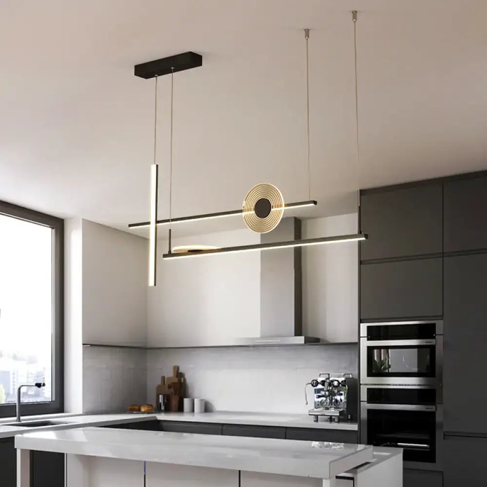 Decorbites contemporary led bar pendant light fixture with black and gold circular island chandelier for dining room
