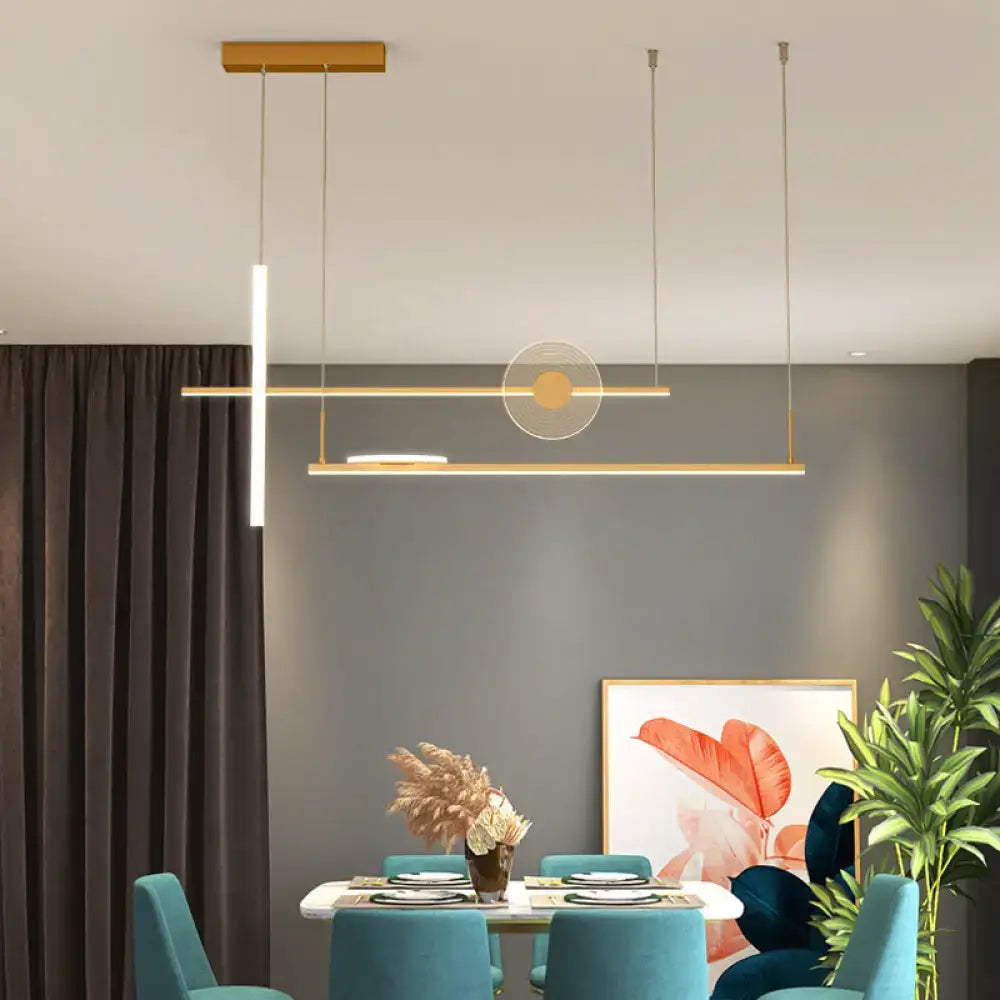 DecorBites™ gold-toned acrylic linear pendant light fixture with geometric design for dining room island chandelier