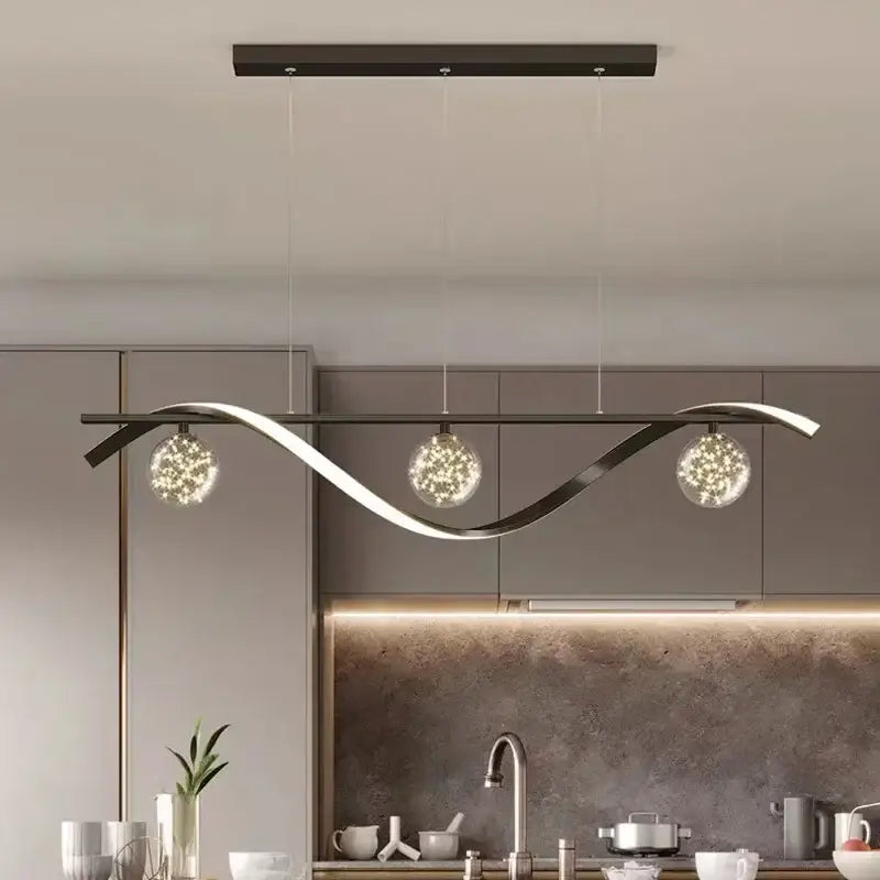 Modern black metal pendant light with three silver decorbites glass ball led globes for dining room decor