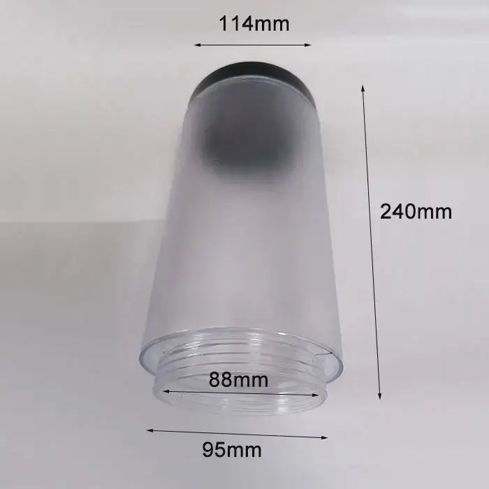 Clear plastic cylindrical container with black lid and threaded base for decorbites black silver landscape path light