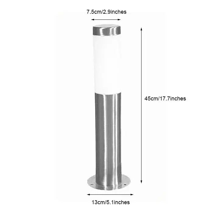 A sleek 45cm tall black silver landscape path light with brushed stainless steel base and white led panel decorbites black silver