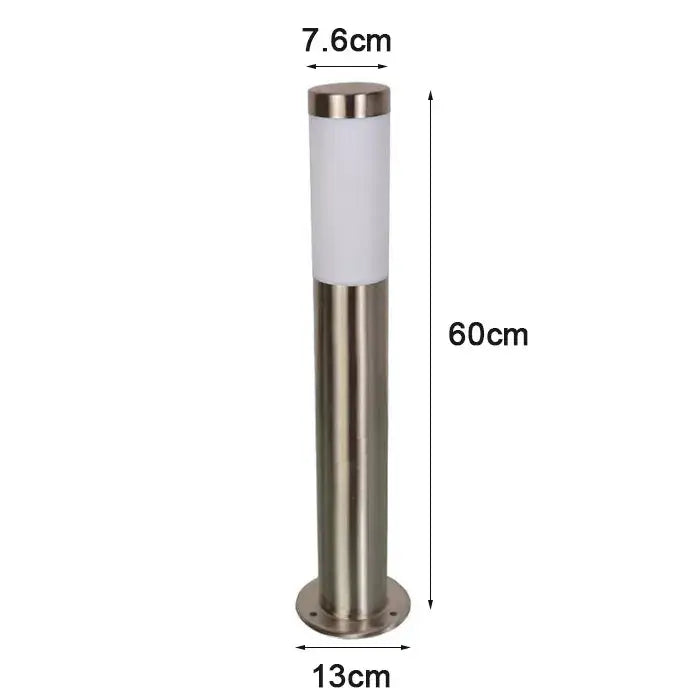 A sleek 60cm tall decorbites black silver path light with brushed stainless steel body and frosted white diffuser panel