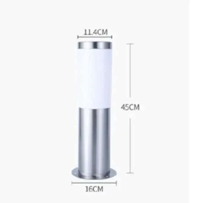 A sleek modern black silver landscape path light with white frosted glass and polished stainless steel base decorbites black silver