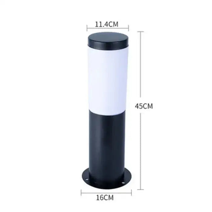 Modern black silver landscape path light with a matte black base and top cap, 45cm cylindrical outdoor decorbites light