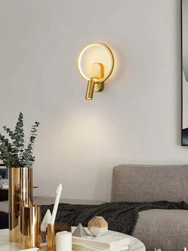 Modern black and silver led wall lamp with gold-toned brass copper design and warm ambient lighting for bedroom decorbites wall lamp