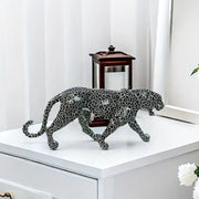 Modern black and silver mosaic leopard panther figurine with crackled textured surface for decorbites leopard panther decor
