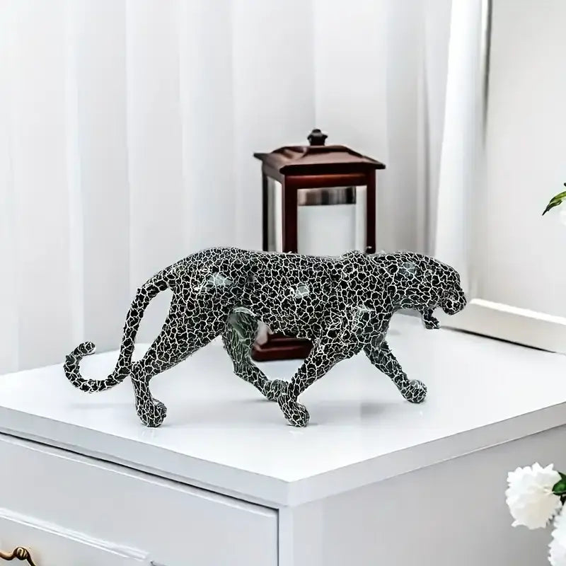 Modern black and silver mosaic leopard panther figurine with crackled textured surface for decorbites leopard panther decor