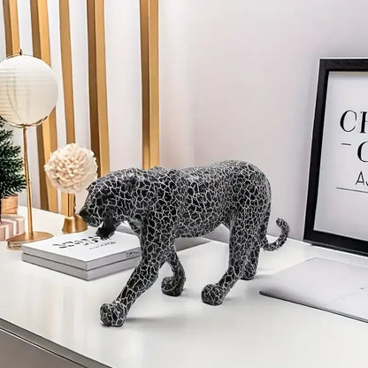 Modern black and silver mosaic decorbites leopard panther sculpture with crackled finish for living room decor