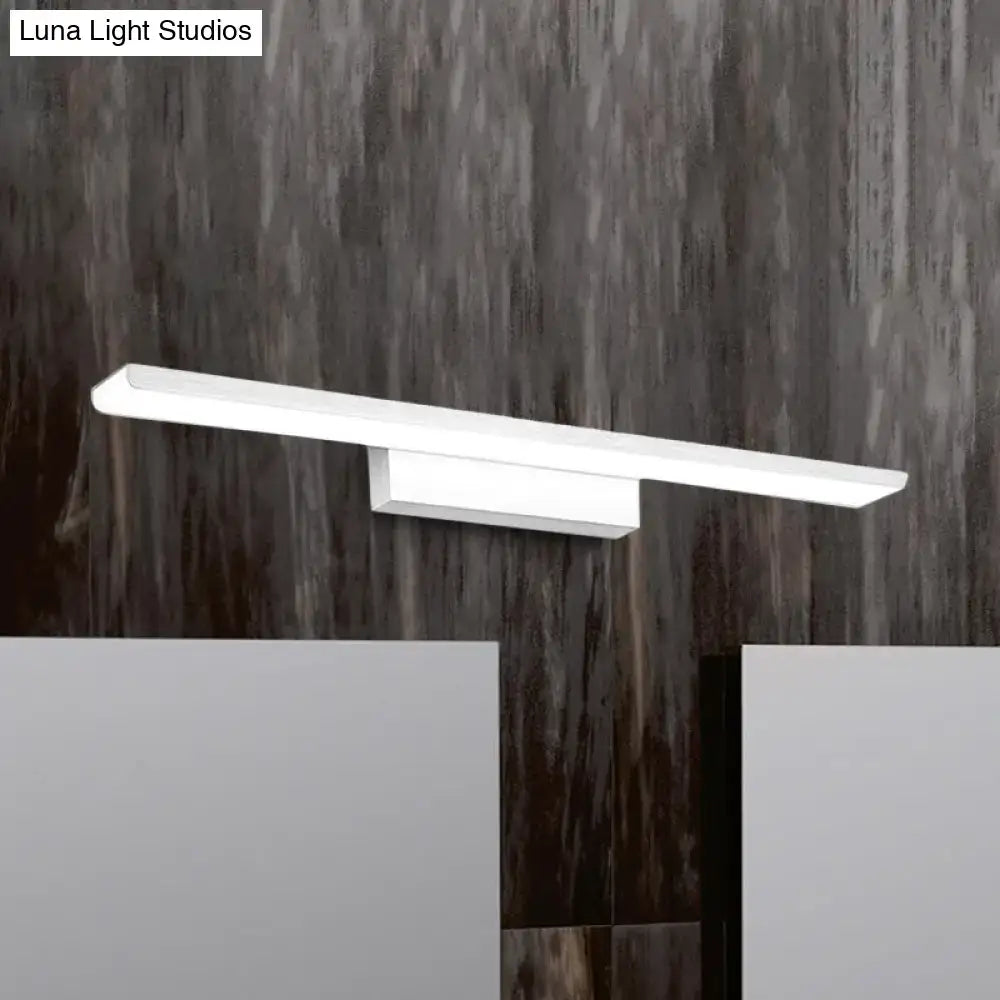 A sleek modern white led rectangle bathroom wall vanity light aluminum with black silver accents and minimalist design