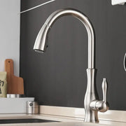 Modern black single handle kitchen faucet with curved swivel spout in stainless steel for sleek kitchen decorbites black single use