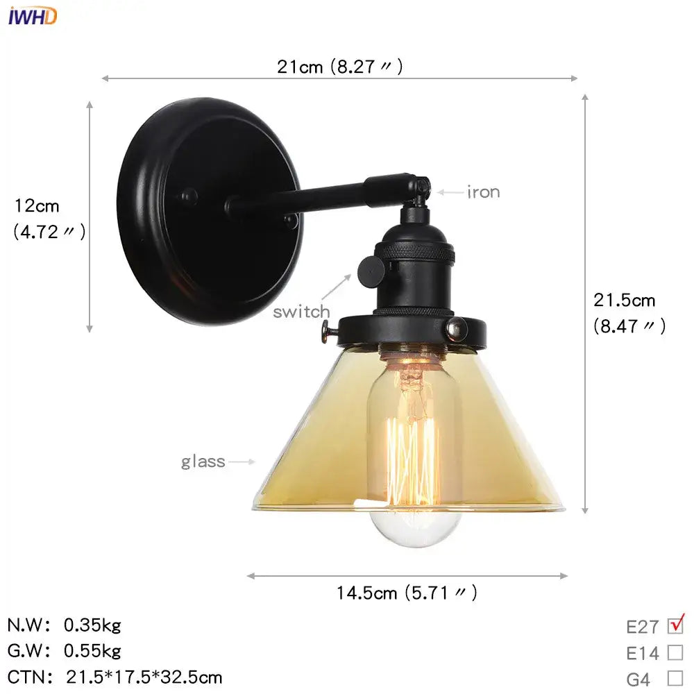Modern black smoked glass ball wall sconce with amber-tinted glass shade and exposed edison bulb for hallway decorbites glass ball wall use