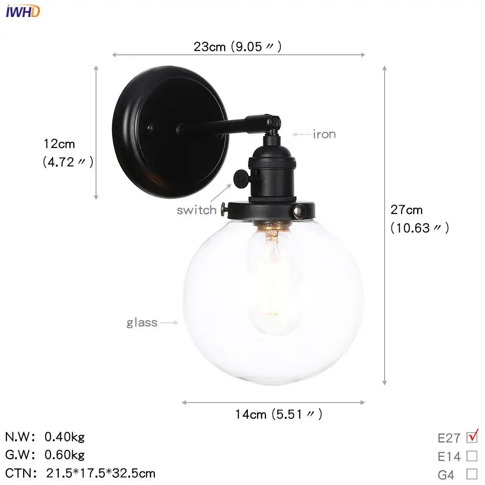 Modern black iron wall sconce with clear glass ball and exposed filament bulb for decorbites glass ball wall lighting