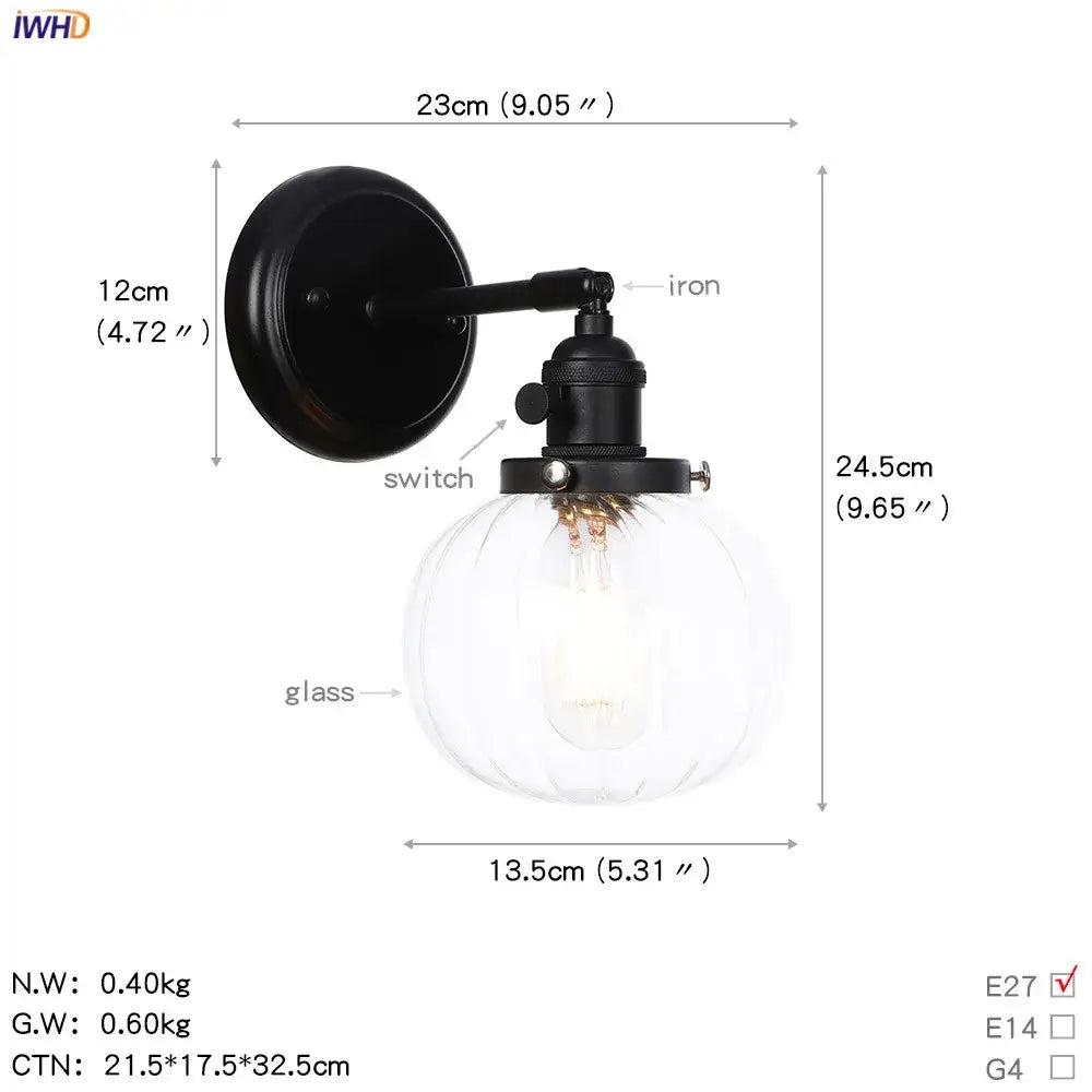 Modern black iron wall sconce with clear ribbed glass ball globe for decorbites glass ball wall lighting