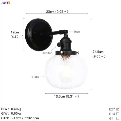 Modern black iron wall sconce with clear ribbed glass ball globe for decorbites glass ball wall lighting