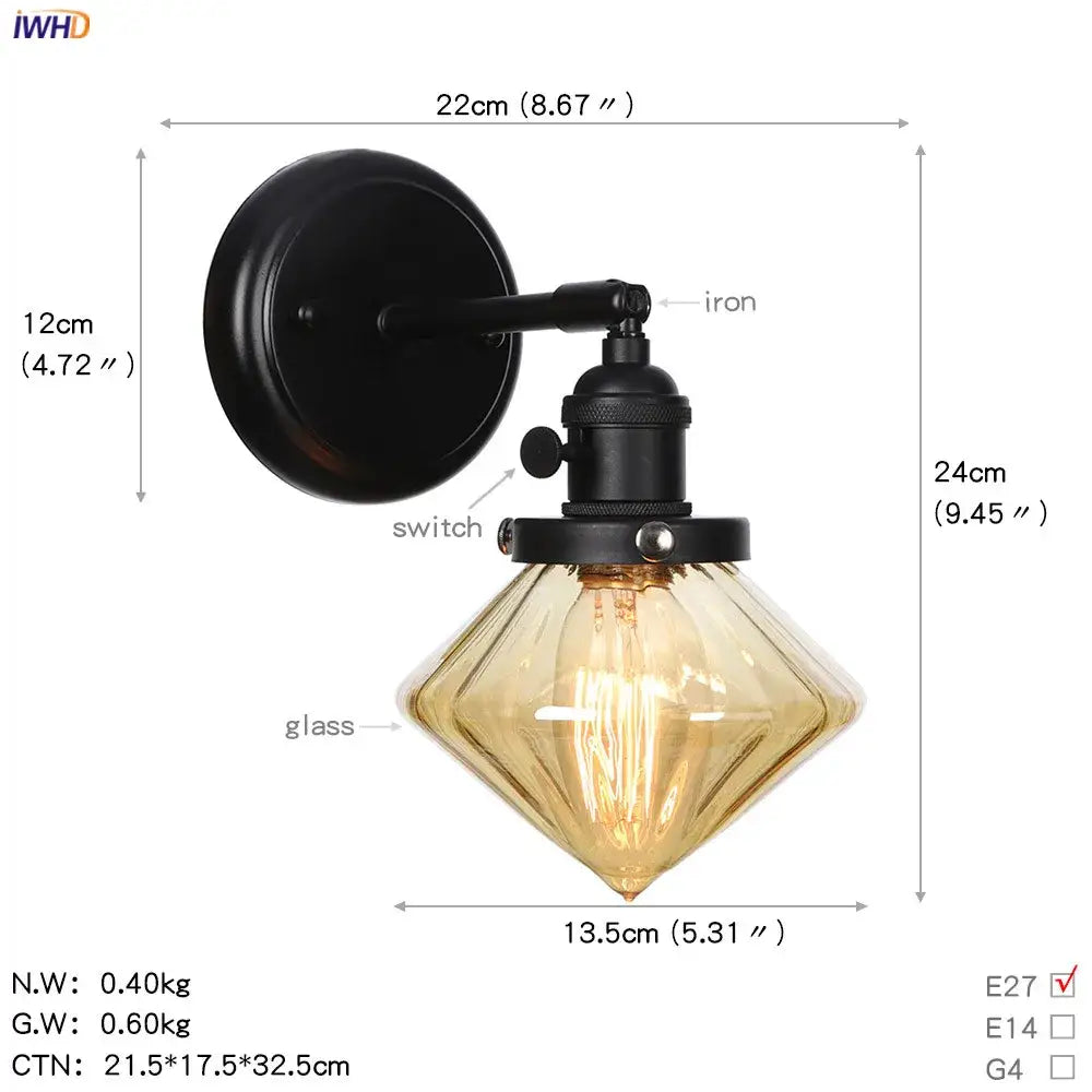 Modern black iron wall sconce with faceted amber glass ball shade for decorbites glass ball wall lighting