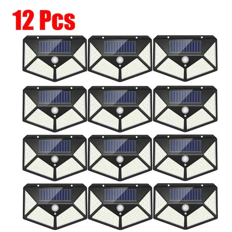 Modern black solar powered outdoor wall lamp with triangular design and white led panels for garden use