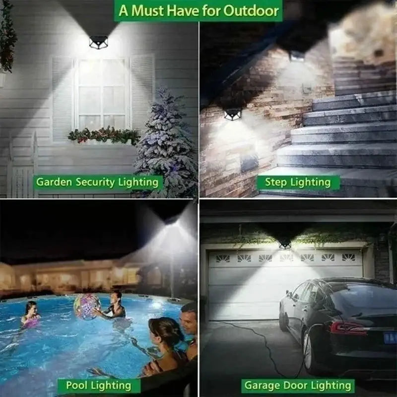 Modern black solar powered outdoor wall lamp with geometric design for garden security and pool illumination