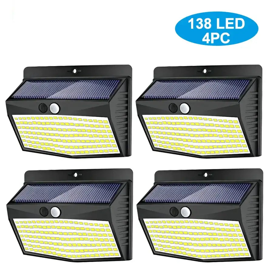 Modern black solar wall lamp outdoor with motion sensor and 138 leds for security lighting