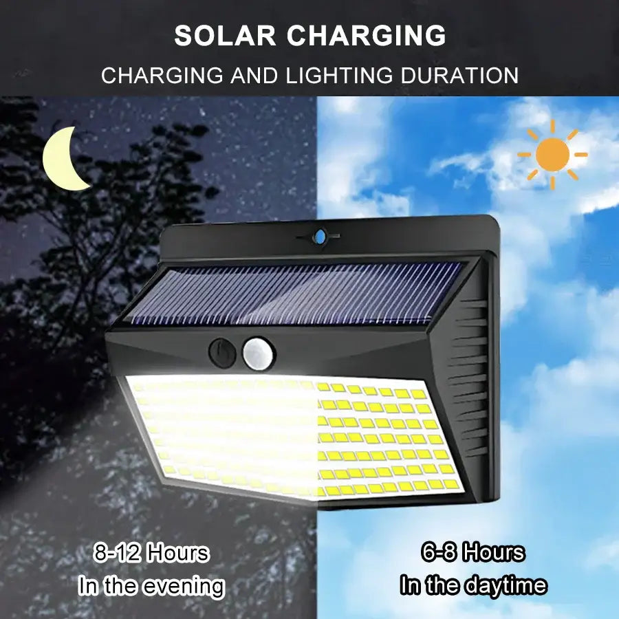 Modern black solar wall lamp with rectangular led panel and integrated photovoltaic cells for outdoor motion sensor use
