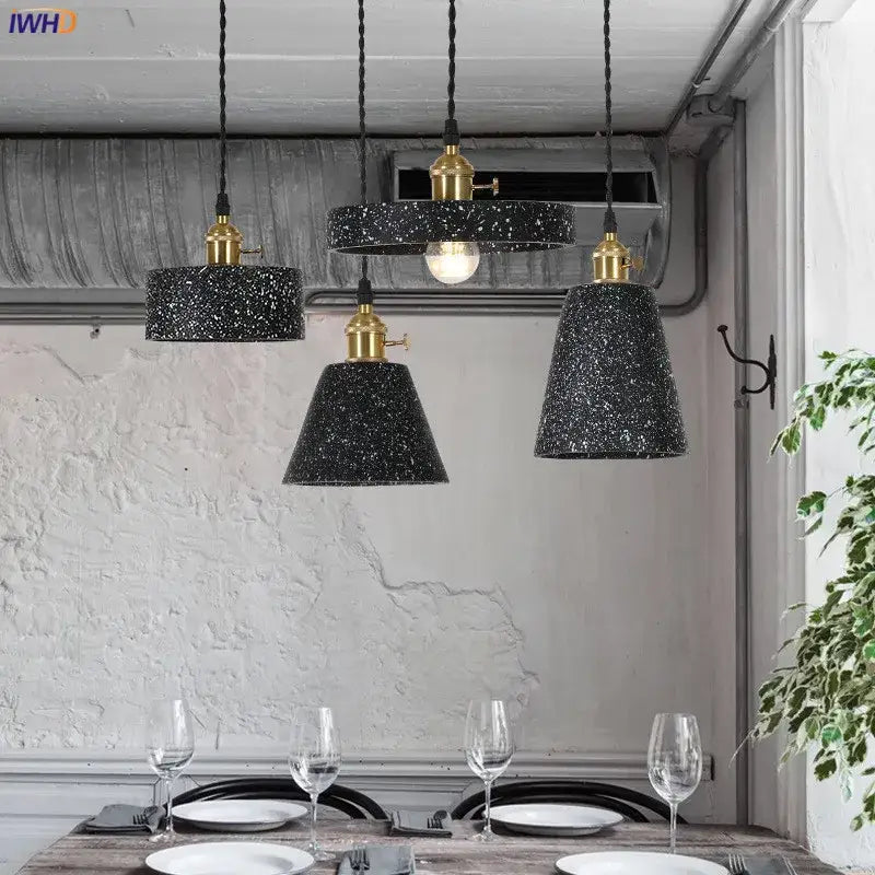Modern black speckled cement pendant lamp with brass accents for kitchen decorbites cement pendant lighting