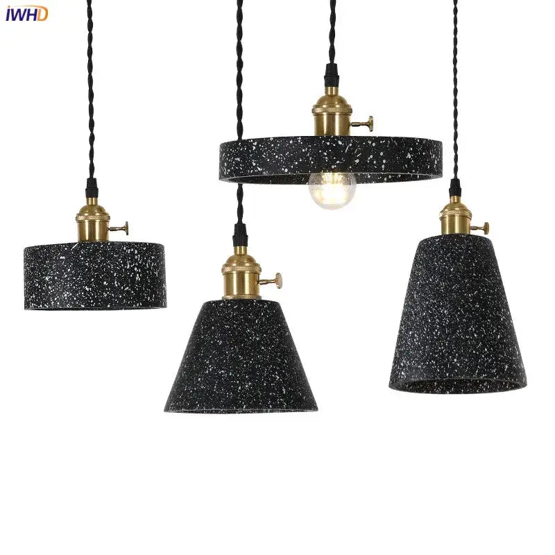 Modern black speckled cement pendant lamp with brass accents and twisted cords for kitchen decorbites cement pendant